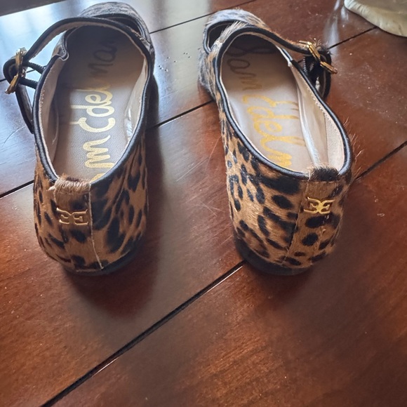 Sam Edelman Leopard Print Mary Jane Flats in Brown and Black with Gold Buckle - Picture 3 of 5